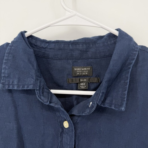 J. Crew Wren Slim Shirt in Baird McNutt 100% Irish Linen Navy Blue Size 16T - Picture 3 of 9